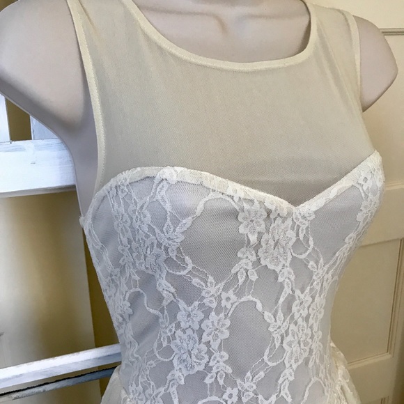 Cream Lace Dress with Deep V Back - Picture 2 of 6